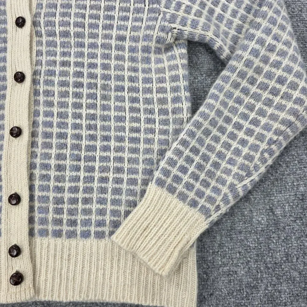 Vintage LL Bean Sweater Womens Small Blue Check Wool Button Cardigan Knit USA - Picture 12 of 13